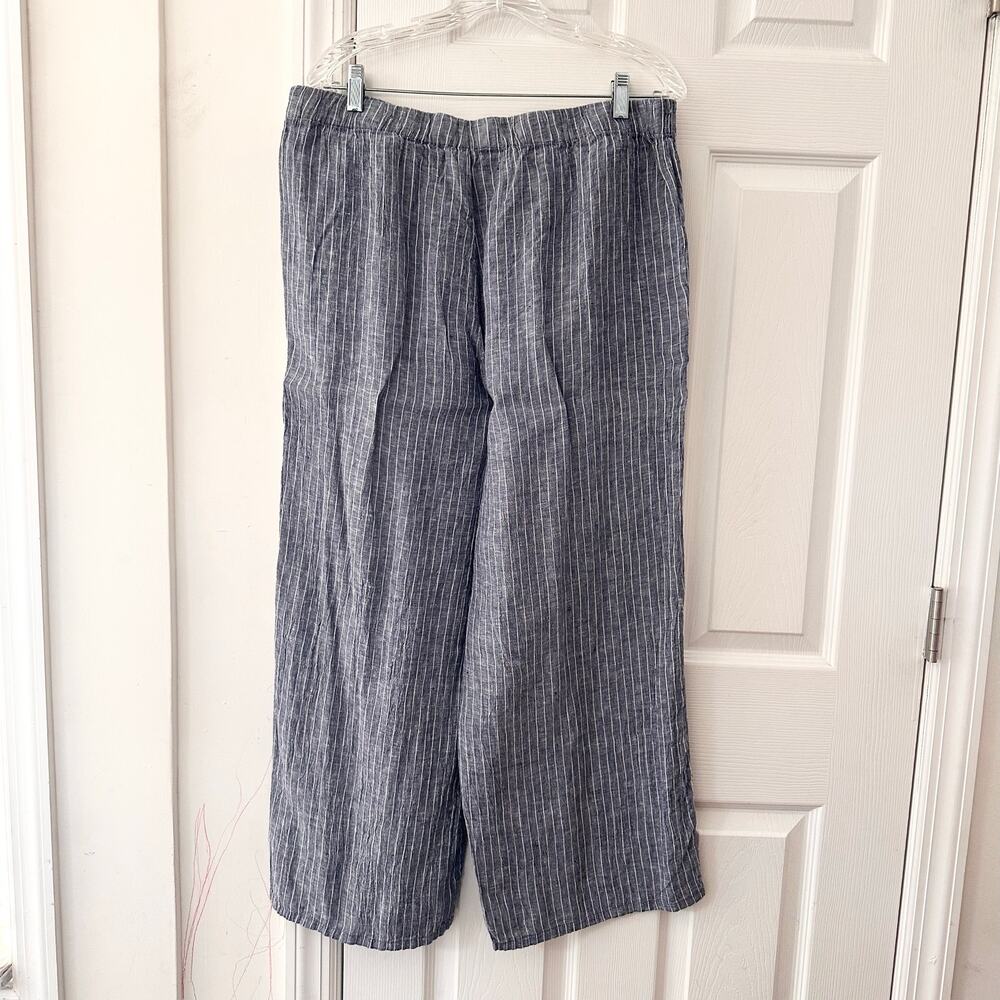 Eileen Fisher Puckered Linen Ocean Stripe Ankle Wide Leg Pants Large Coastal - Picture 6 of 8